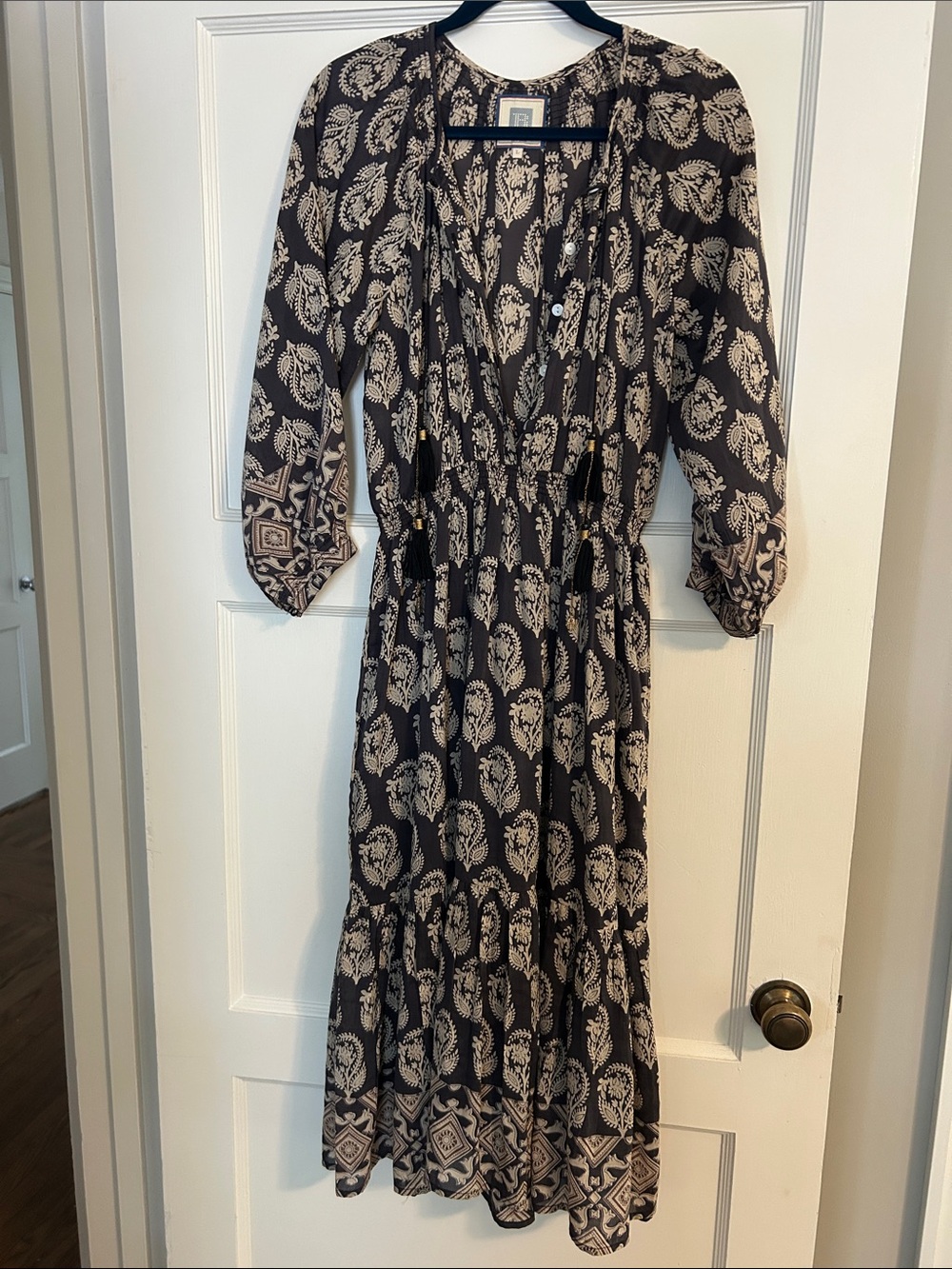 Paisley Print Maxi Dress in Black and Cream